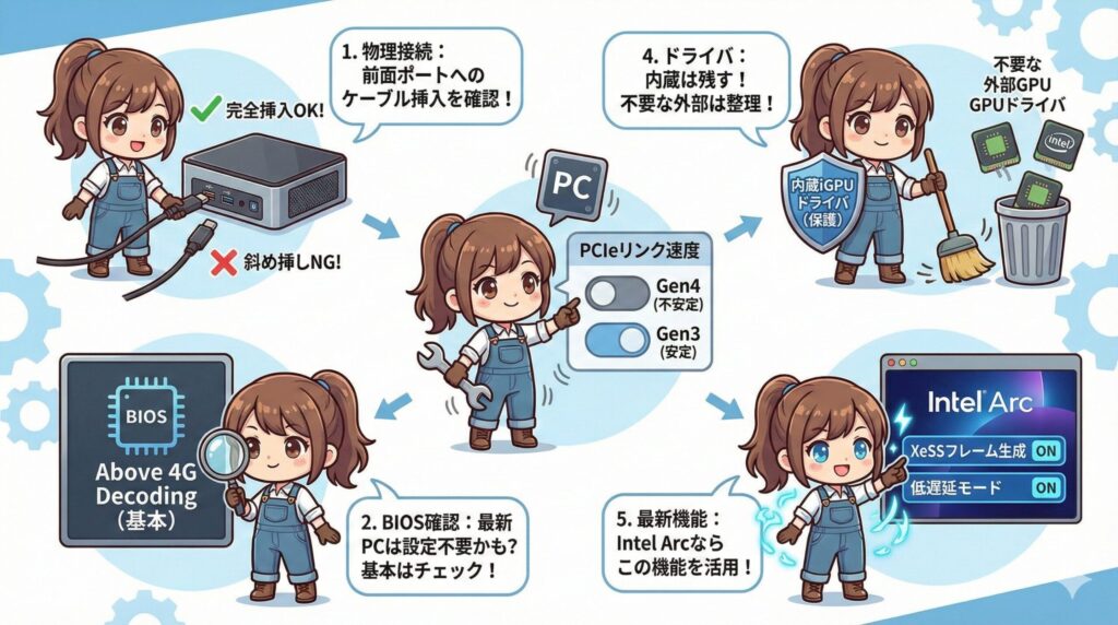 LeanPower Lab | Minisforum DEG1が認識しない時の対策｜Arc B580動作検証