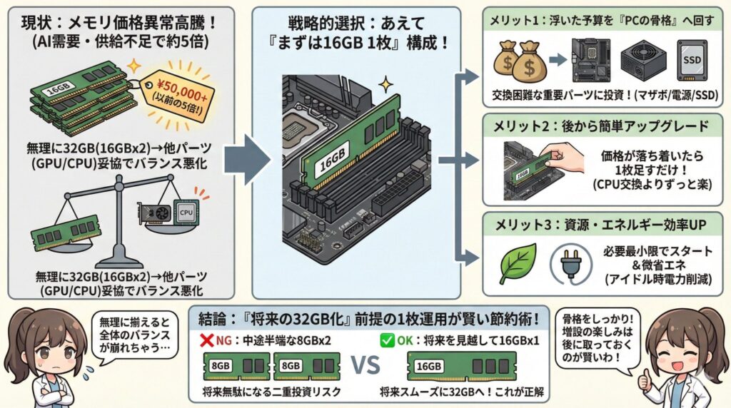 LeanPower Lab | DDR5の16GBを1枚で使う性能と高騰時の対策まとめ