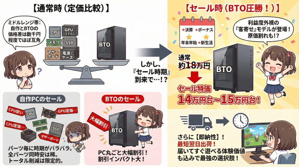 LeanPower Lab | 2026年版｜BTOと自作はどっちが安い？予算・用途別に徹底比較