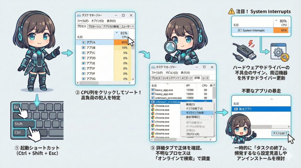 LeanPower Lab | CPU使用率を下げる設定と対策！PCを軽くする原因別の解決法